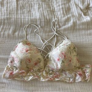 Floral Lace Bralette - Cream and Pink